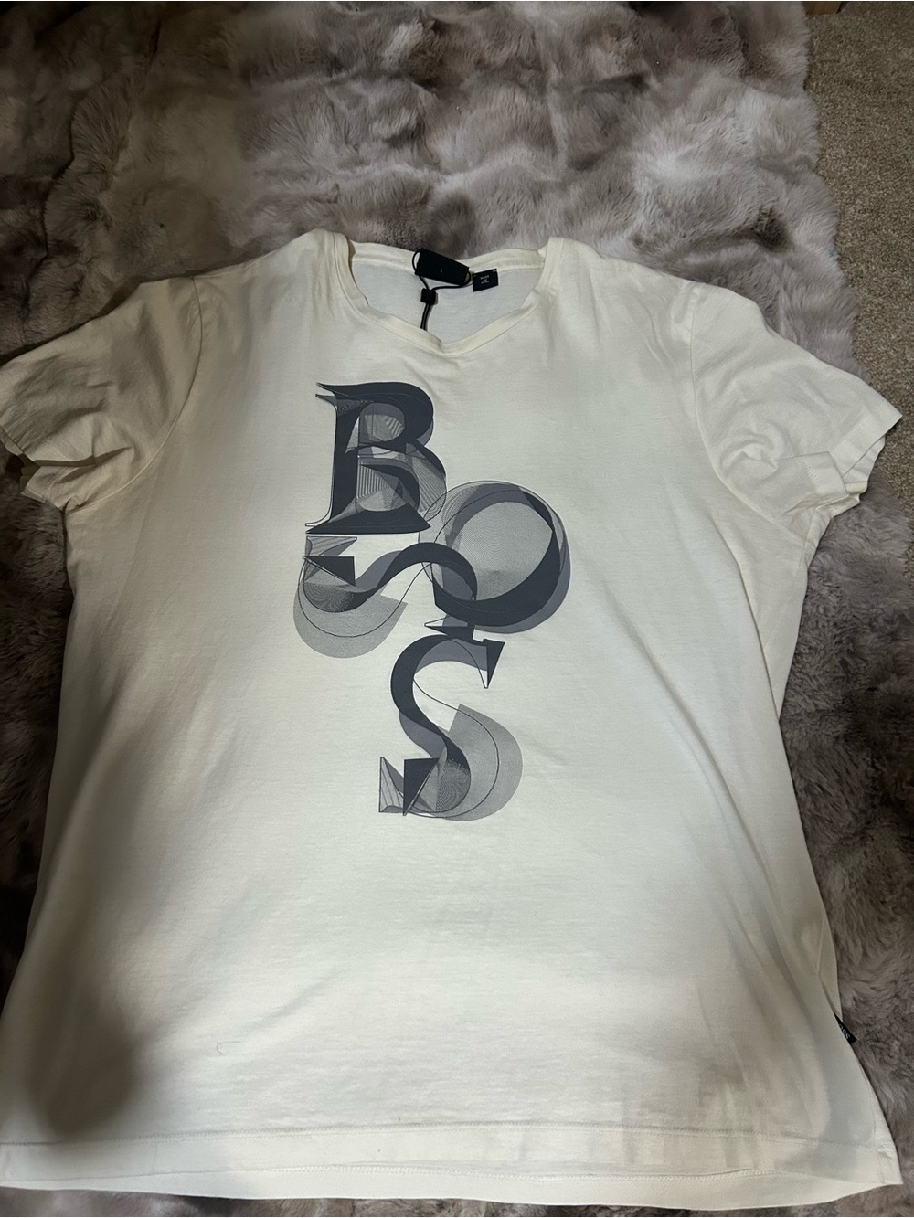 Hugo Boss Cream Short-Sleeve Logo Tee with Gray Graphic